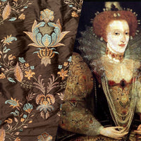 NEW! Lady Jacqueline Novelty 100% Silk Dupioni Embroidered Fabric - Made in India- Brown, Blue, Peach - Fancy Styles Fabric Pierre Frey Lee Jofa Brunschwig & Fils