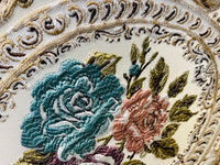 NEW Queen Rose Designer Brocade Satin Fabric- Antique Blue Pink Roses - Upholstery - Fancy Styles Fabric Pierre Frey Lee Jofa Brunschwig & Fils