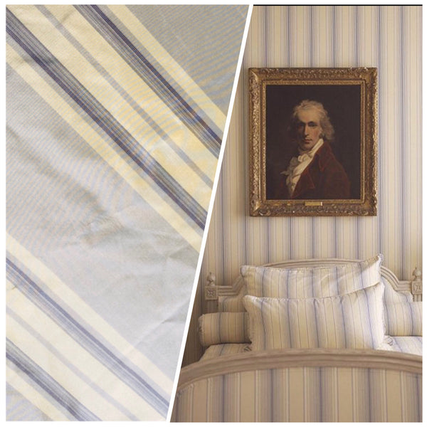 NEW Lady Amaranthe 100% Silk Taffeta Yellow & Purple Stripes - Fancy Styles Fabric Pierre Frey Lee Jofa Brunschwig & Fils