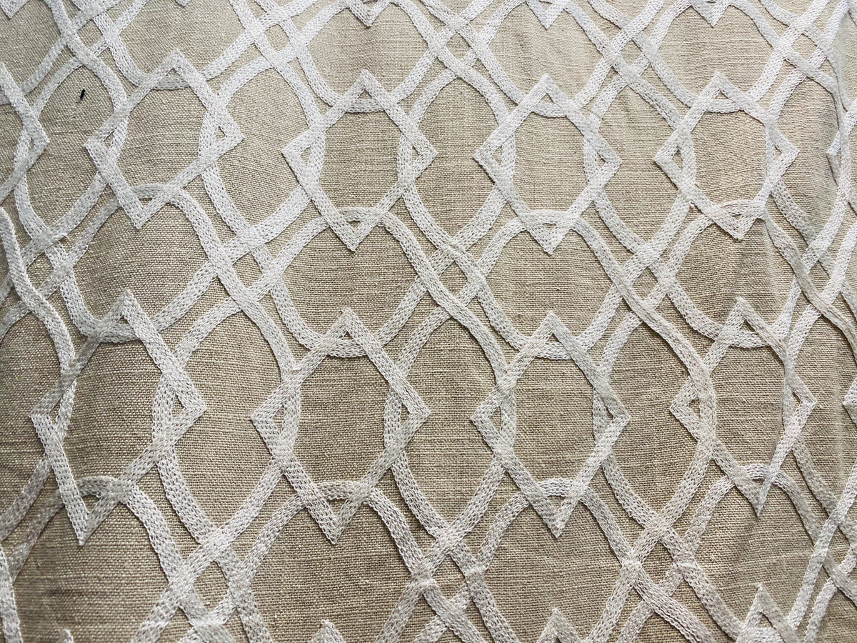 NEW! SALE! Prince Gregorian Novelty 100% Linen Fabric Geometric Embroidery- Natural and White - Fancy Styles Fabric Pierre Frey Lee Jofa Brunschwig & Fils