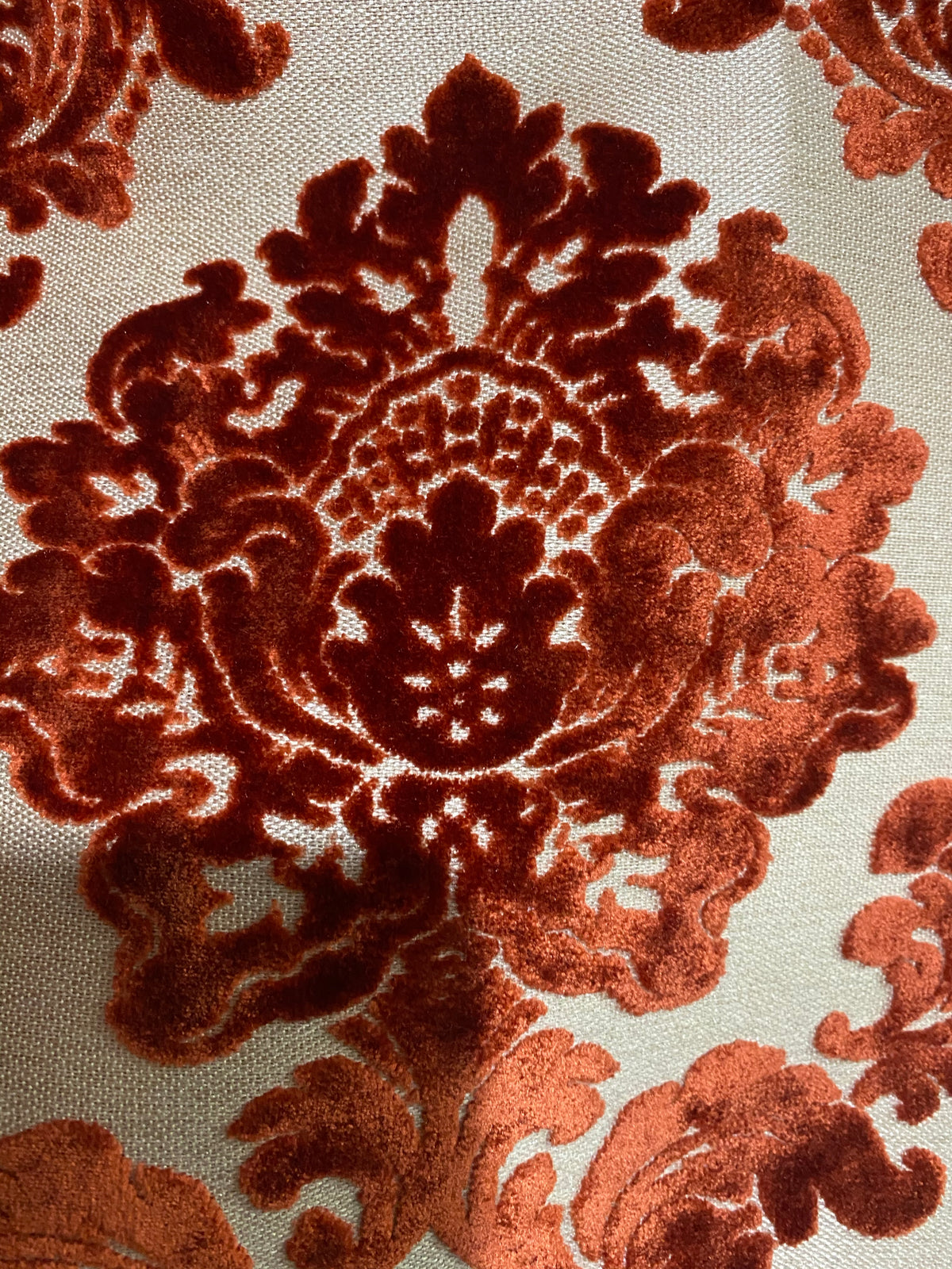 NEW Duke Gabriel Designer Damask Burnout Chenille Velvet Fabric - Rust Red- Upholstery - Fancy Styles Fabric Pierre Frey Lee Jofa Brunschwig & Fils