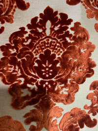 NEW Duke Gabriel Designer Damask Burnout Chenille Velvet Fabric - Rust Red- Upholstery - Fancy Styles Fabric Pierre Frey Lee Jofa Brunschwig & Fils