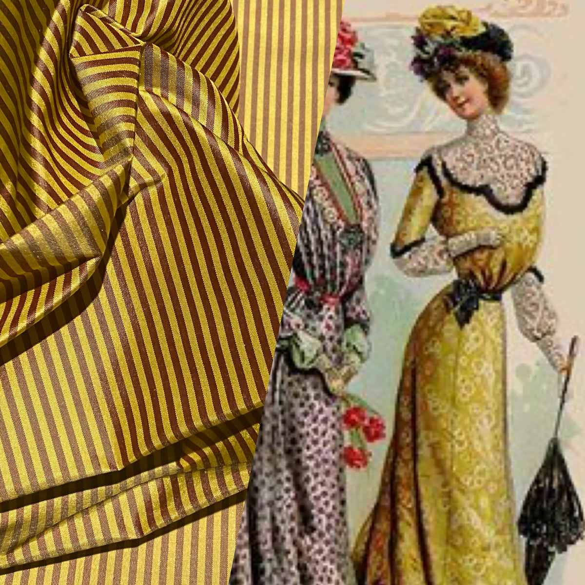 NEW Lady Bernadette 100% Silk Taffeta Fabric with 1/8” Burgundy and Yellow Stripes SB_8_50 - Fancy Styles Fabric Pierre Frey Lee Jofa Brunschwig & Fils