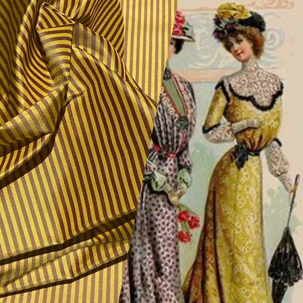 NEW Lady Bernadette 100% Silk Taffeta Fabric with 1/8” Burgundy and Yellow Stripes SB_8_50 - Fancy Styles Fabric Pierre Frey Lee Jofa Brunschwig & Fils