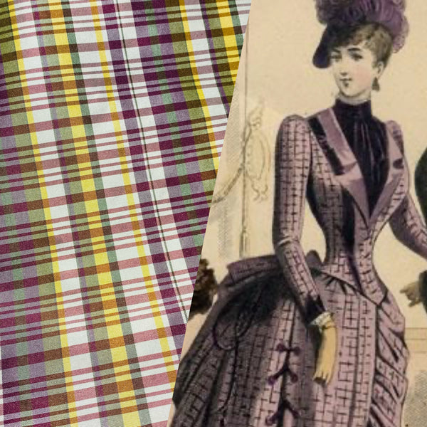 NEW Lady Riley Designer 100% Silk Taffeta Plaid Tartan Fabric -Purple, Green & Yellow SB_6_36 - Fancy Styles Fabric Pierre Frey Lee Jofa Brunschwig & Fils