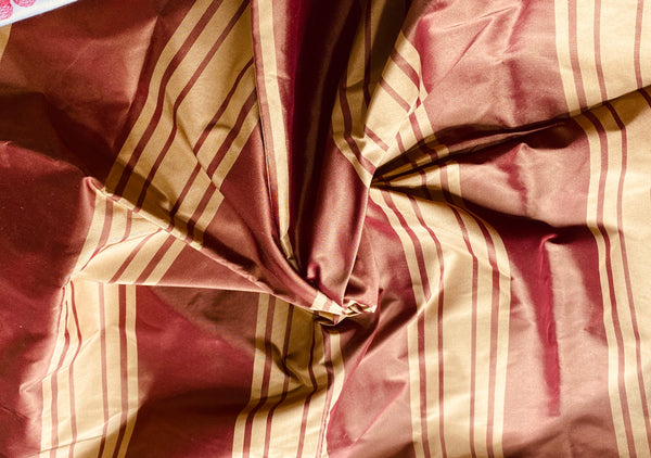 NEW Princess Vanessa Designer 100% Silk Taffeta Fabric -Cinnamon Red & Gold Stripes - Fancy Styles Fabric Pierre Frey Lee Jofa Brunschwig & Fils