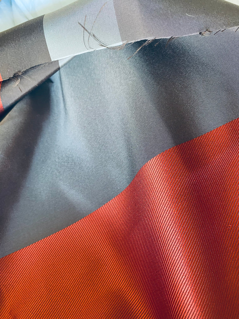 NEW Lady Penella 100% Silk Taffeta Drapery Fabric - Stripe Grey and Red SB_1_7