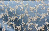 NEW! Princess Panther Brocade Leaf Swirly Motif Satin Fabric- Blue - Fancy Styles Fabric Pierre Frey Lee Jofa Brunschwig & Fils