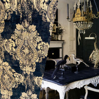 NEW! Duke Dragonus Designer Kilim Rug Inspired Medallion Upholstery Chenille Fabric- Black and Gold - Fancy Styles Fabric Pierre Frey Lee Jofa Brunschwig & Fils