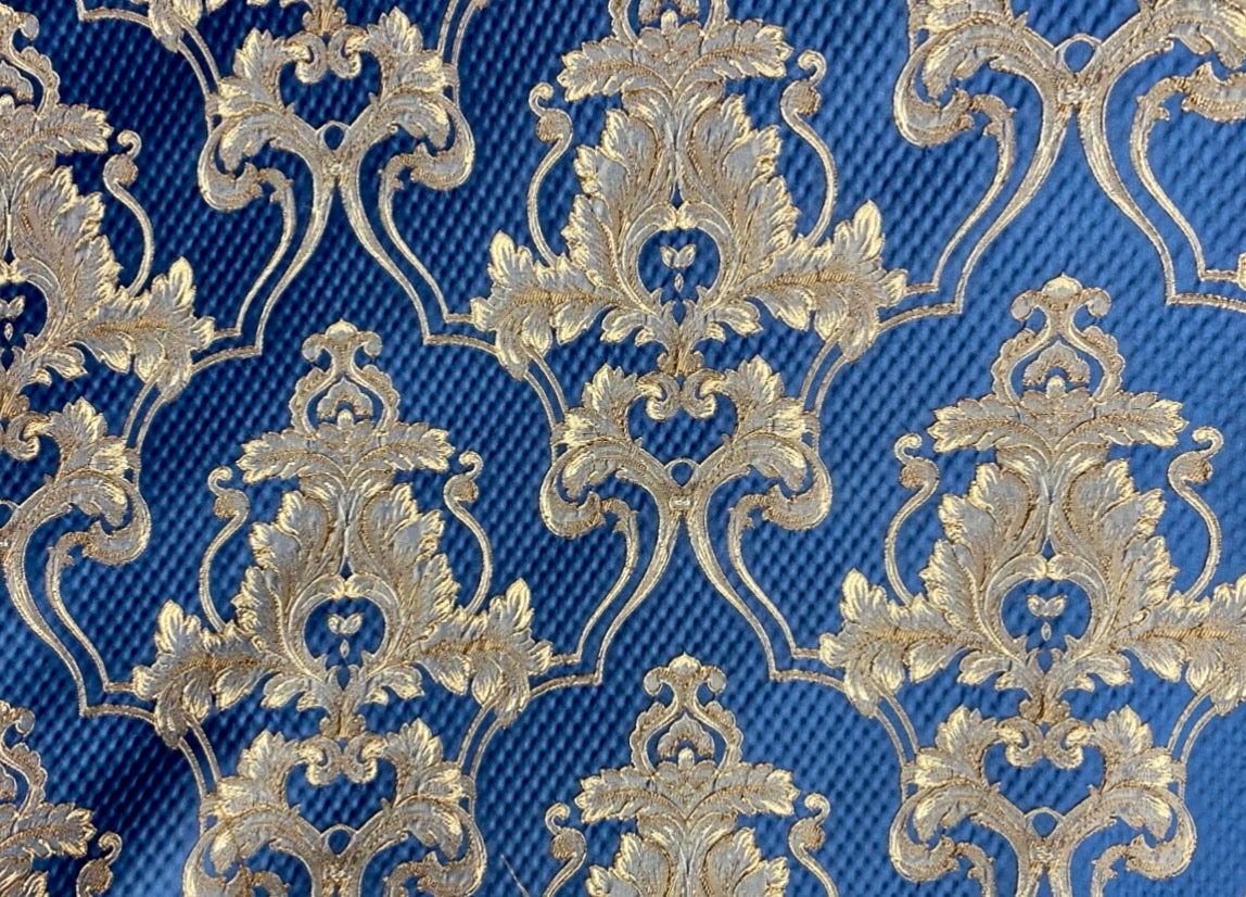 NEW Princess Clara Designer Brocade Upholstery & Drapery Satin Damask Fabric - Jewel Blue - Fancy Styles Fabric Pierre Frey Lee Jofa Brunschwig & Fils