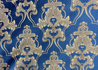 NEW Princess Clara Designer Brocade Upholstery & Drapery Satin Damask Fabric - Jewel Blue - Fancy Styles Fabric Pierre Frey Lee Jofa Brunschwig & Fils