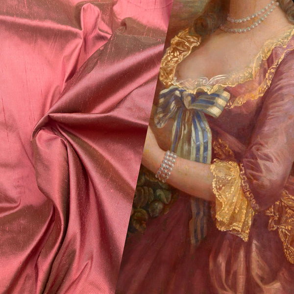 NEW Duchess Mable 100% Silk Dupioni - Solid Dusty Rose with Green Iridescence Fabric - Fancy Styles Fabric Pierre Frey Lee Jofa Brunschwig & Fils
