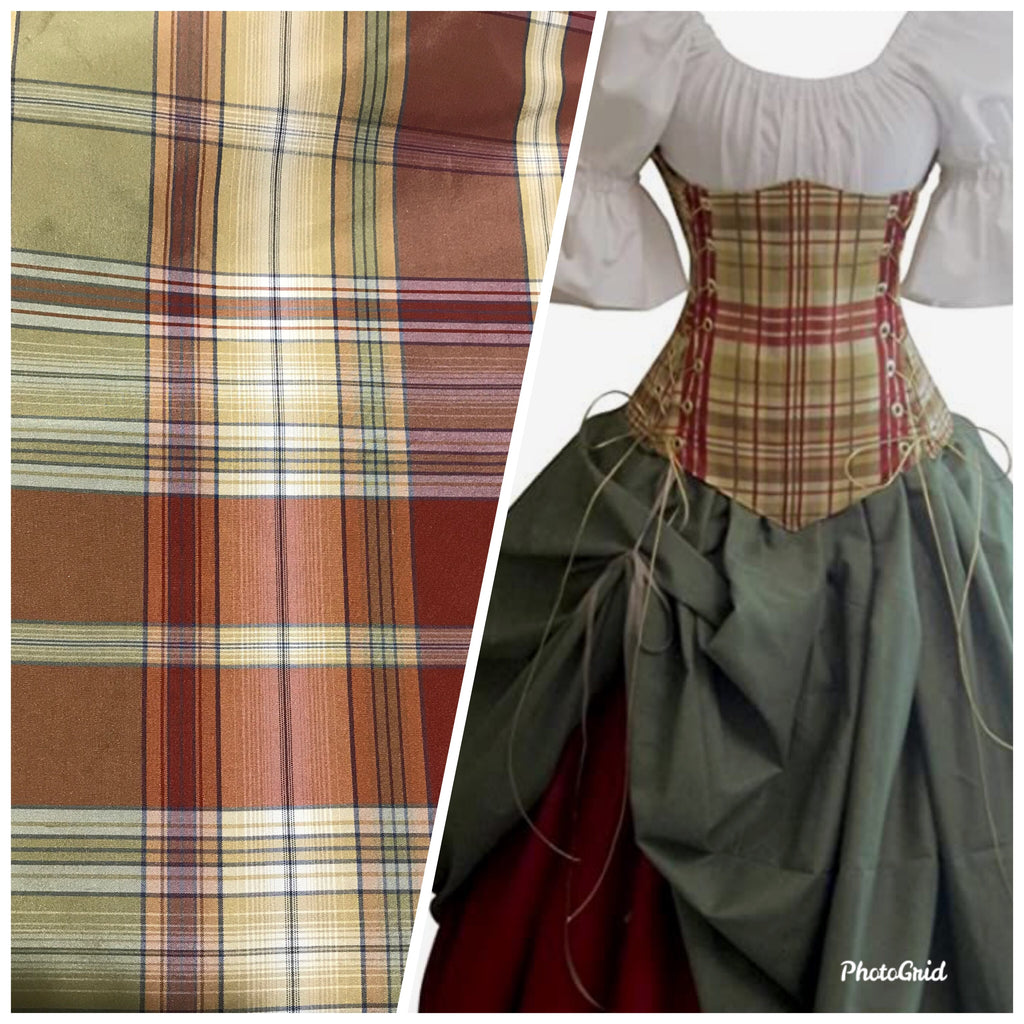 100% Silk Taffeta Red, Green, Yellow, & Ivory Plaid - Fancy Styles Fabric Pierre Frey Lee Jofa Brunschwig & Fils