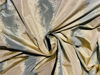 NEW Lady Kristen Designer 100% Silk Taffeta Embroidered Stripe Floral Fabric- Blue & Cream - Fancy Styles Fabric Pierre Frey Lee Jofa Brunschwig & Fils