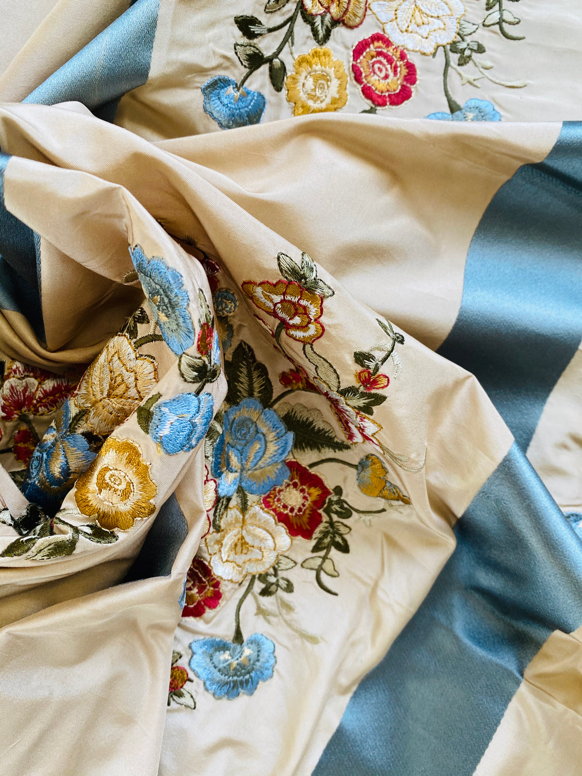 NEW! Lady Lauren Novelty 100% Silk Taffeta Embroidered Fabric - Made in India- Satin Ribbon - Fancy Styles Fabric Pierre Frey Lee Jofa Brunschwig & Fils