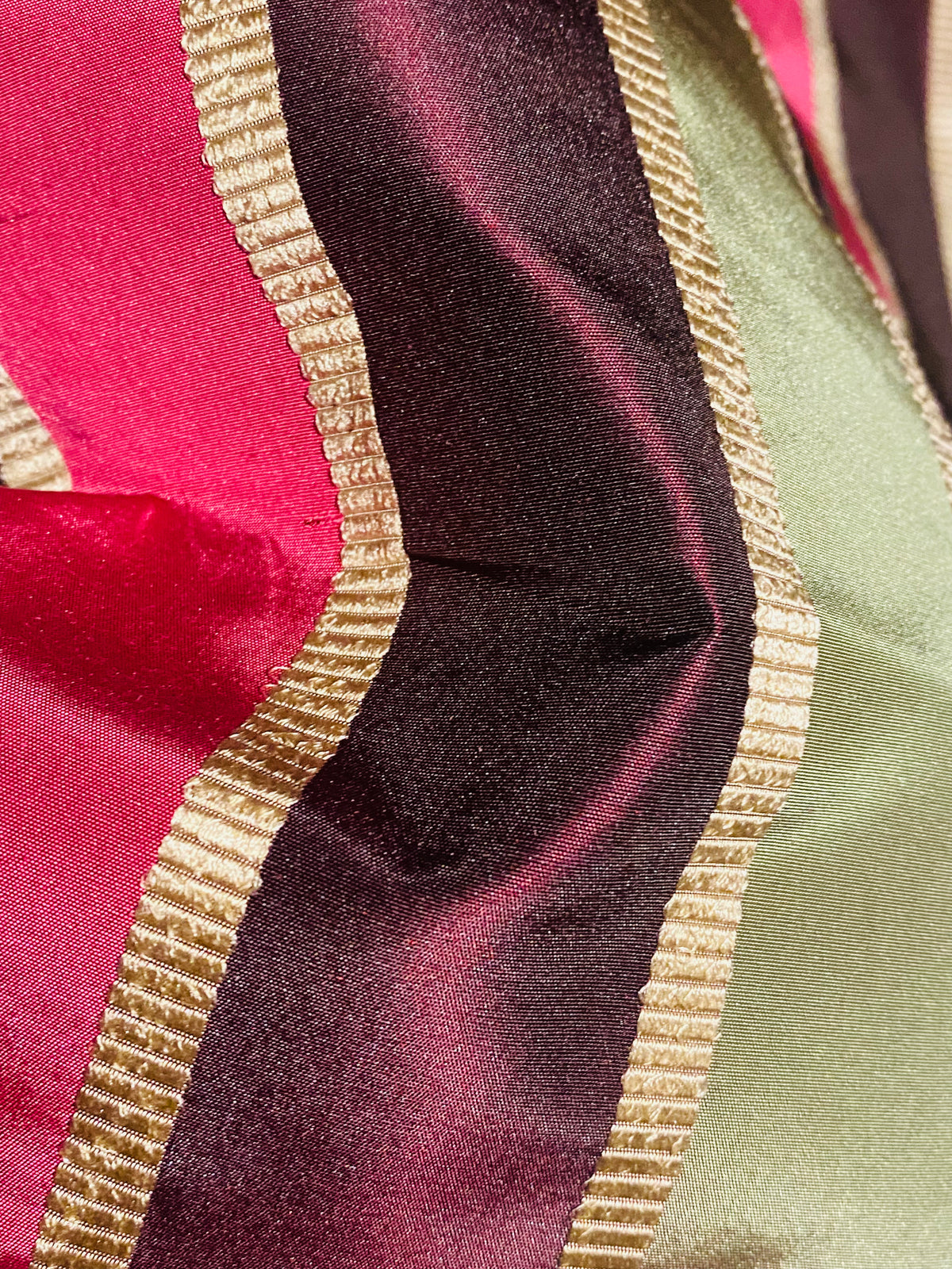 NEW Lady Marandem 100% Silk Taffeta Purple, Pink, Green Gold Satin Ribbon Stripe Fabric SB_8_40 - Fancy Styles Fabric Pierre Frey Lee Jofa Brunschwig & Fils