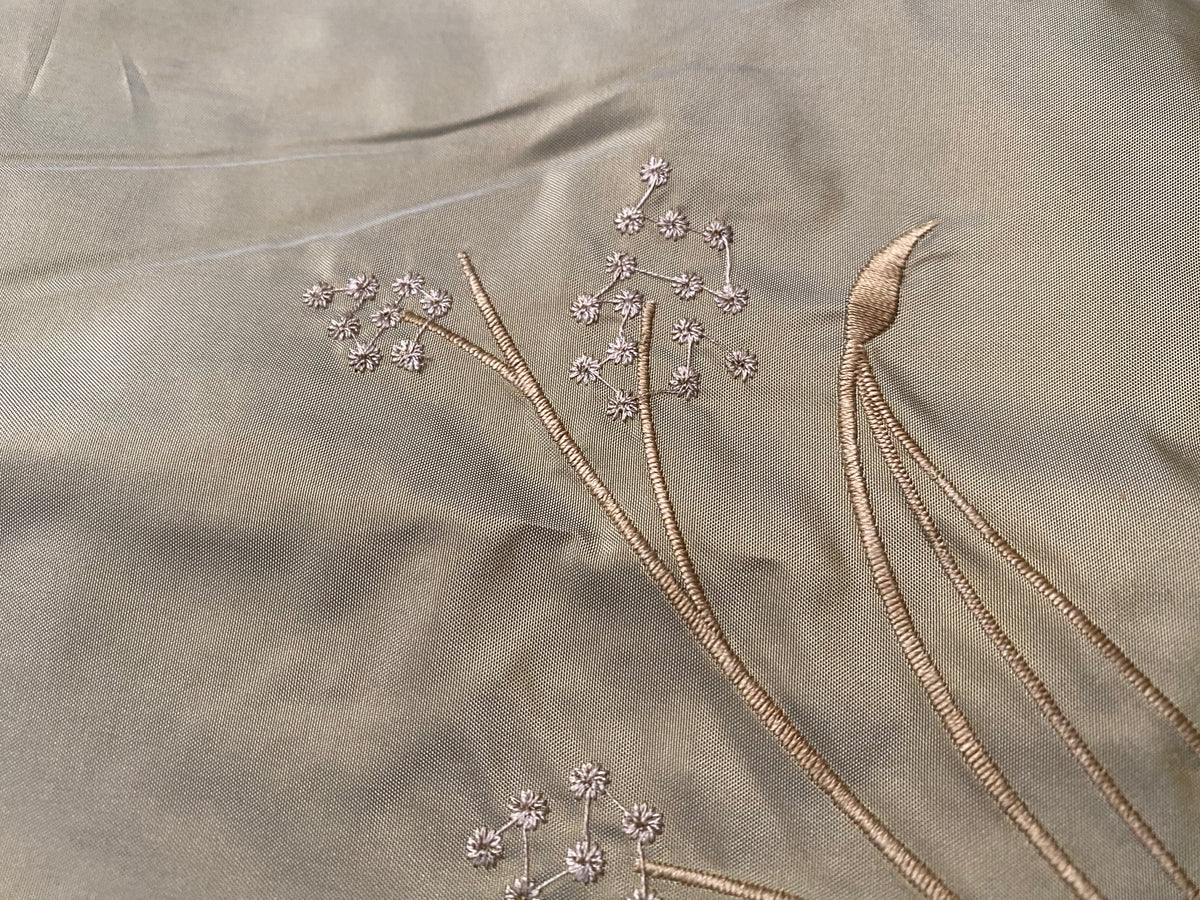 NEW Lady Dandelion Designer 100% Silk Taffeta Embroidered Floral Fabric- Grey - Fancy Styles Fabric Pierre Frey Lee Jofa Brunschwig & Fils