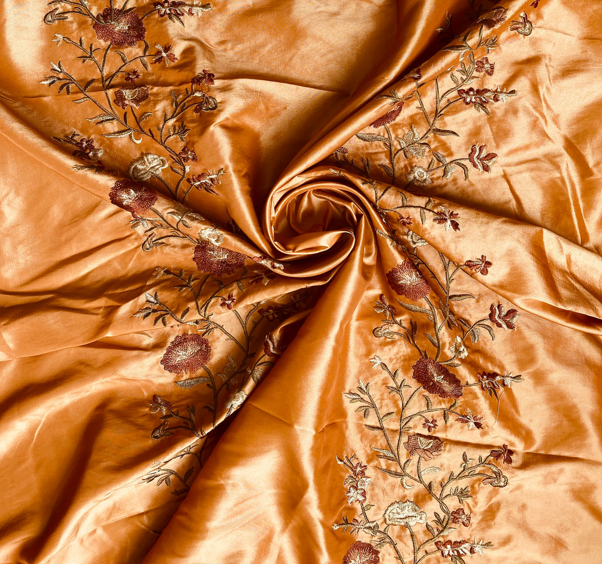 NEW! Duchess Aurora Icy Pumpkin Iridescence Faux Silk Embroidered Fabric - Fancy Styles Fabric Pierre Frey Lee Jofa Brunschwig & Fils