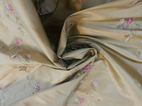 NEW! Duchess Rowena 100% Silk Dupioni Embroidery Floral Fabric- Light Gold SB_3_8 - Fancy Styles Fabric Pierre Frey Lee Jofa Brunschwig & Fils
