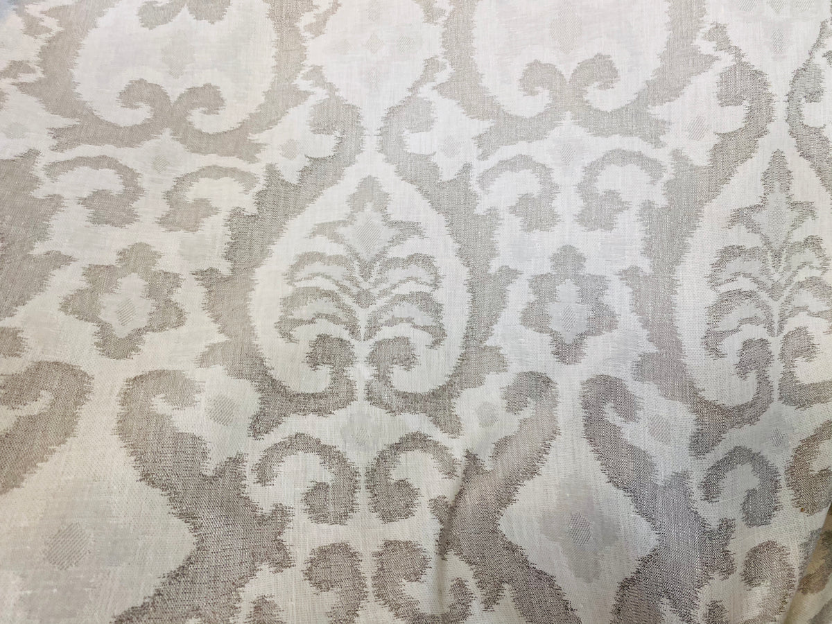 NEW COLOR! Duke Drake Novelty Imported 100% Linen Woven Medallion Fabric Silver and White - Fancy Styles Fabric Pierre Frey Lee Jofa Brunschwig & Fils