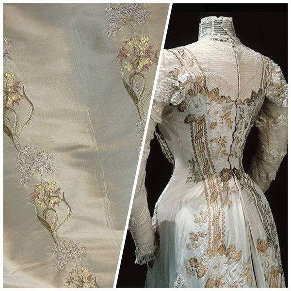 NEW Princess Cyrena 100% Silk Dupioni Embroidered Fabric Light Old Gold- SB_3_16 - Fancy Styles Fabric Pierre Frey Lee Jofa Brunschwig & Fils