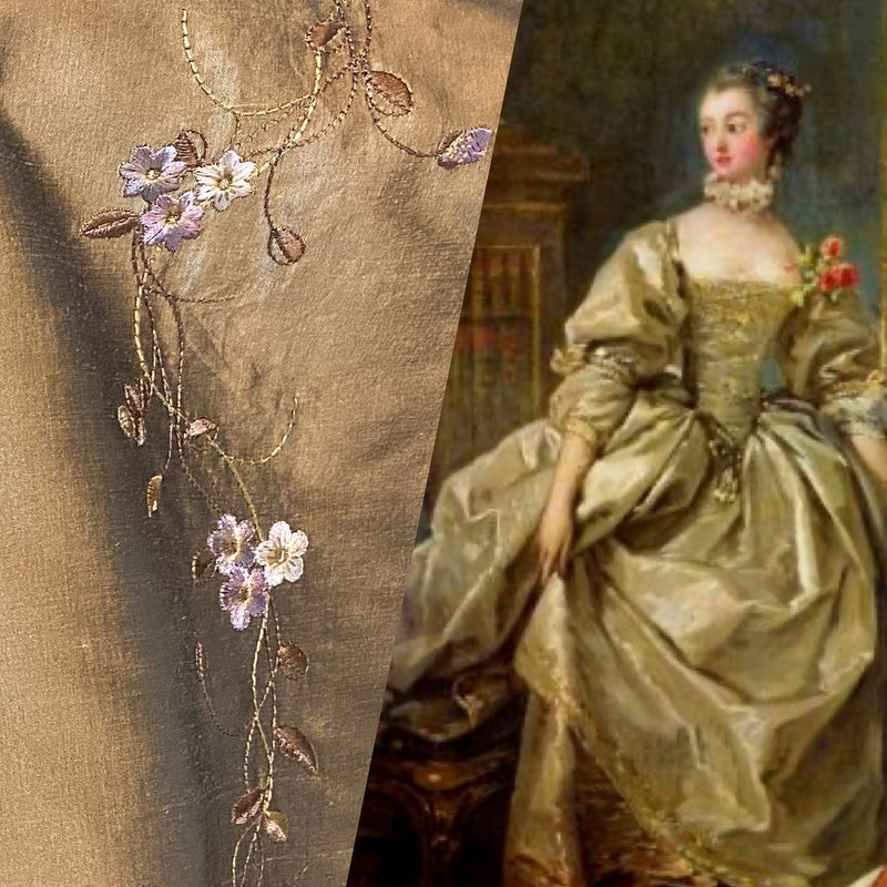 NEW! Duchess Rowena 100% Silk Dupioni Embroidery Floral Fabric- Old Gold - Fancy Styles Fabric Pierre Frey Lee Jofa Brunschwig & Fils