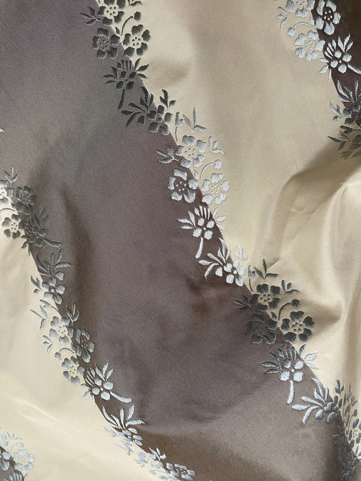 NEW Lady Kristen Designer 100% Silk Taffeta Embroidered Stripe Floral Fabric- Ice Blue & Warm Grey - Fancy Styles Fabric Pierre Frey Lee Jofa Brunschwig & Fils