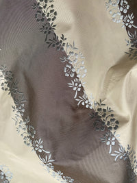 NEW Lady Kristen Designer 100% Silk Taffeta Embroidered Stripe Floral Fabric- Ice Blue & Warm Grey - Fancy Styles Fabric Pierre Frey Lee Jofa Brunschwig & Fils