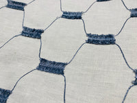 NEW! SALE! Prince Juniper Novelty 100% Linen Fabric Geometric Tassle Embroidery- Natural and Blue - Fancy Styles Fabric Pierre Frey Lee Jofa Brunschwig & Fils