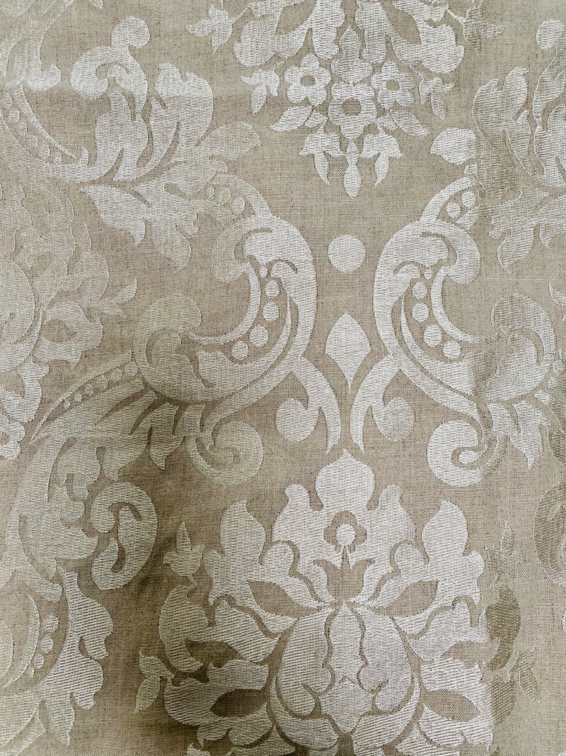 NEW! Duchess Dolly Novelty Imported 100% Linen Damask Fabric - Smoke and Cream Colorway - Fancy Styles Fabric Pierre Frey Lee Jofa Brunschwig & Fils