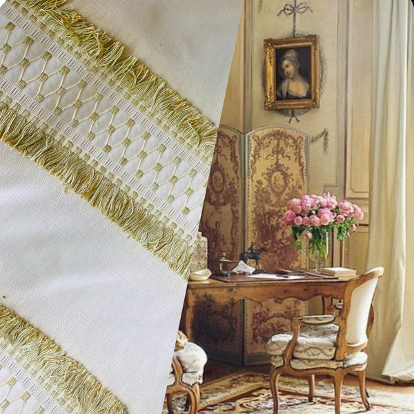 NEW Queen Talia Italian Novelty Neoclassical Tassel Dot Fabric - Parchment - Fancy Styles Fabric Pierre Frey Lee Jofa Brunschwig & Fils