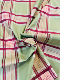 NEW! Duchess Darby 100% Silk Taffeta Plaid Tartan Ribbon Fabric Burgundy, Pink and Green - Fancy Styles Fabric Pierre Frey Lee Jofa Brunschwig & Fils