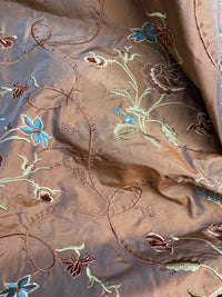 Fat Quarter: Queen Dragonia Novelty 100% Silk Dupioni Embroidered Floral Fabric - Copper Blue Iridescence - Fancy Styles Fabric Pierre Frey Lee Jofa Brunschwig & Fils