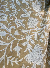 NEW! SALE! Lady Gelina Novelty Crewel Embroidered 100% Cotton Fabric Camel and White - Fancy Styles Fabric Pierre Frey Lee Jofa Brunschwig & Fils