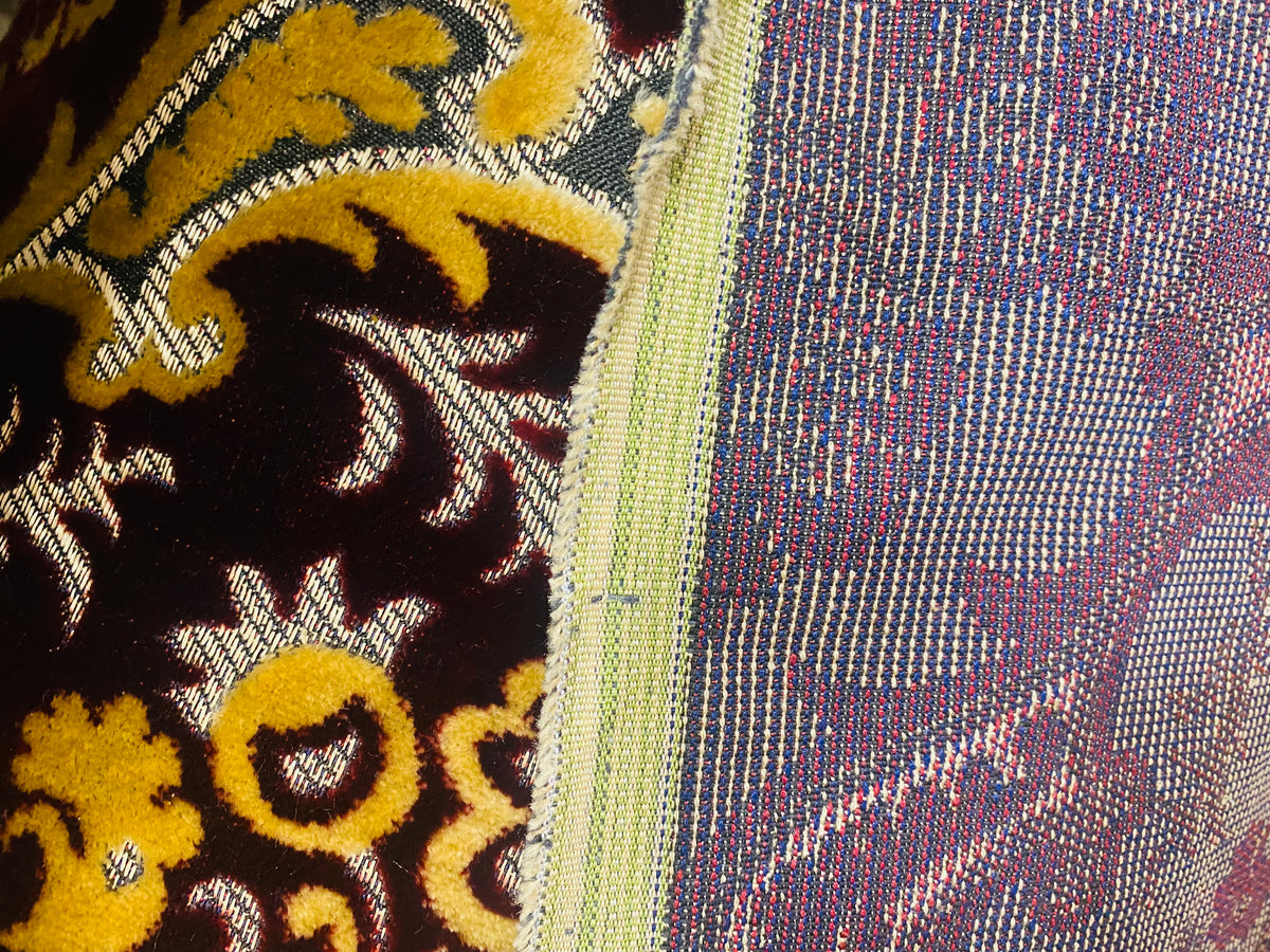 NEW Sir Scott Designer Italian Burnout Medallion Chenille Velvet Fabric Ruby Red and Beige Yellow- Upholstery - Fancy Styles Fabric Pierre Frey Lee Jofa Brunschwig & Fils
