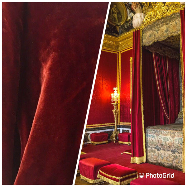 Close-Out Designer Silk Rayon Velvet - Cabernet Red - Fancy Styles Fabric Pierre Frey Lee Jofa Brunschwig & Fils