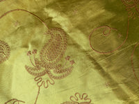 NEW Duchess Daria 100% Silk Dupioni Embroidered Floral Fabric- Chartreuse Green Gold with Copper Flowers - Fancy Styles Fabric Pierre Frey Lee Jofa Brunschwig & Fils