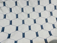 NEW! SALE! Prince Juniper Novelty 100% Linen Fabric Geometric Tassle Embroidery- Natural and Blue - Fancy Styles Fabric Pierre Frey Lee Jofa Brunschwig & Fils