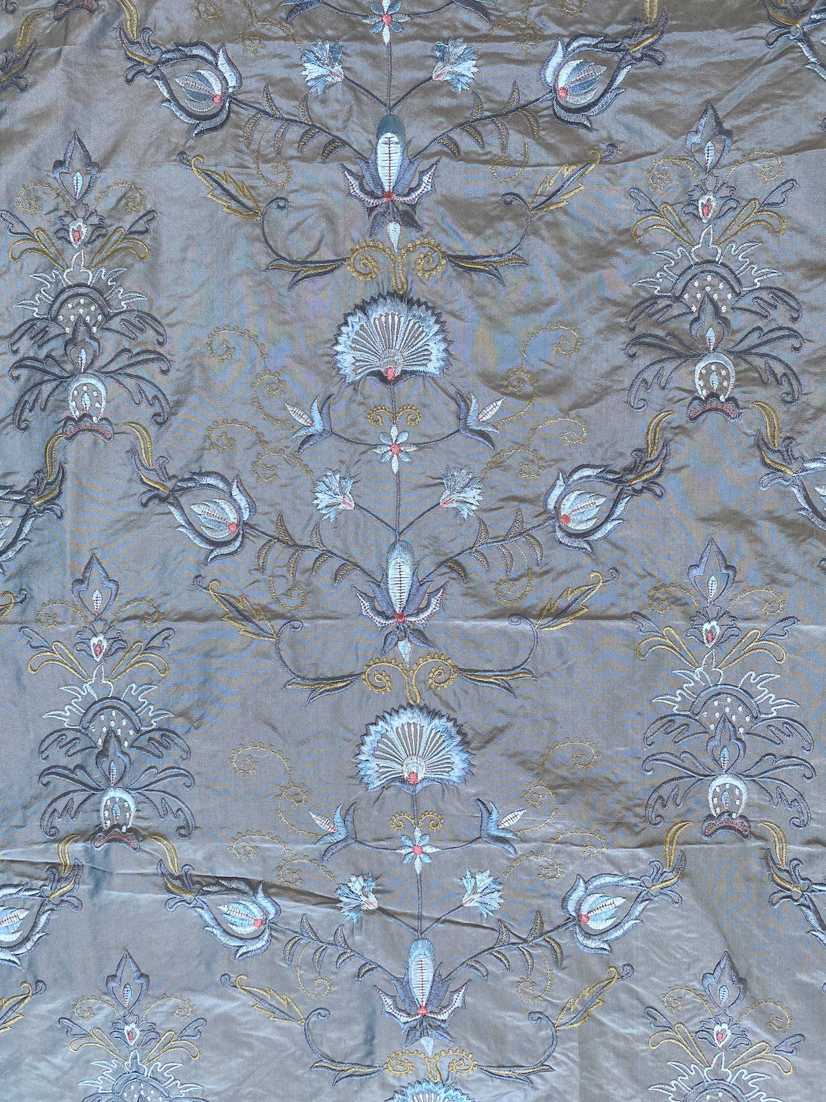 NEW! Duchess Drew Novelty 100% Silk Taffeta Embroidered Fabric - Made in India- Blue Grey - Fancy Styles Fabric Pierre Frey Lee Jofa Brunschwig & Fils