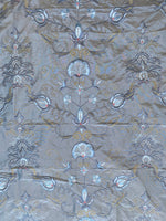 NEW! Duchess Drew Novelty 100% Silk Taffeta Embroidered Fabric - Made in India- Blue Grey
