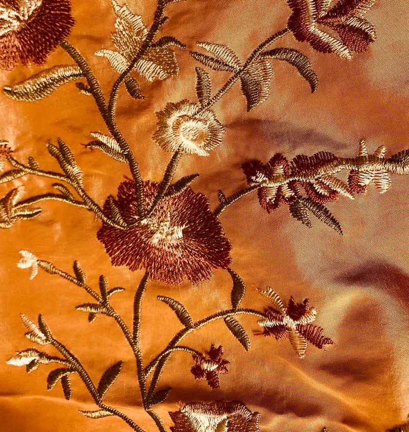 NEW! Duchess Aurora Icy Pumpkin Iridescence Faux Silk Embroidered Fabric - Fancy Styles Fabric Pierre Frey Lee Jofa Brunschwig & Fils