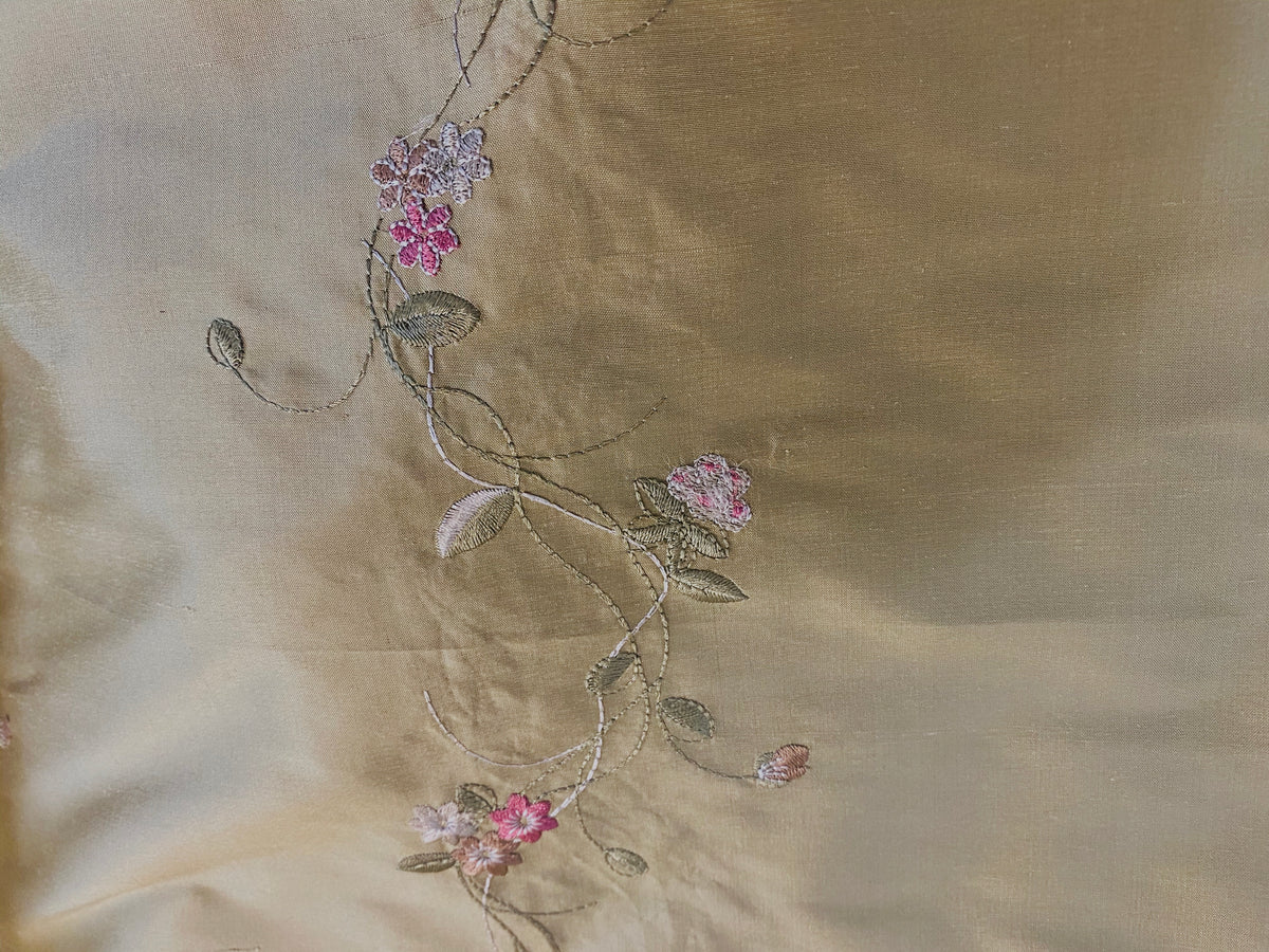 NEW! Duchess Rowena 100% Silk Dupioni Embroidery Floral Fabric- Light Gold SB_3_8 - Fancy Styles Fabric Pierre Frey Lee Jofa Brunschwig & Fils