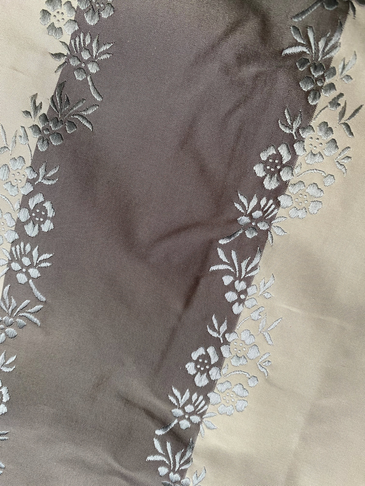 NEW Lady Kristen Designer 100% Silk Taffeta Embroidered Stripe Floral Fabric- Ice Blue & Warm Grey - Fancy Styles Fabric Pierre Frey Lee Jofa Brunschwig & Fils