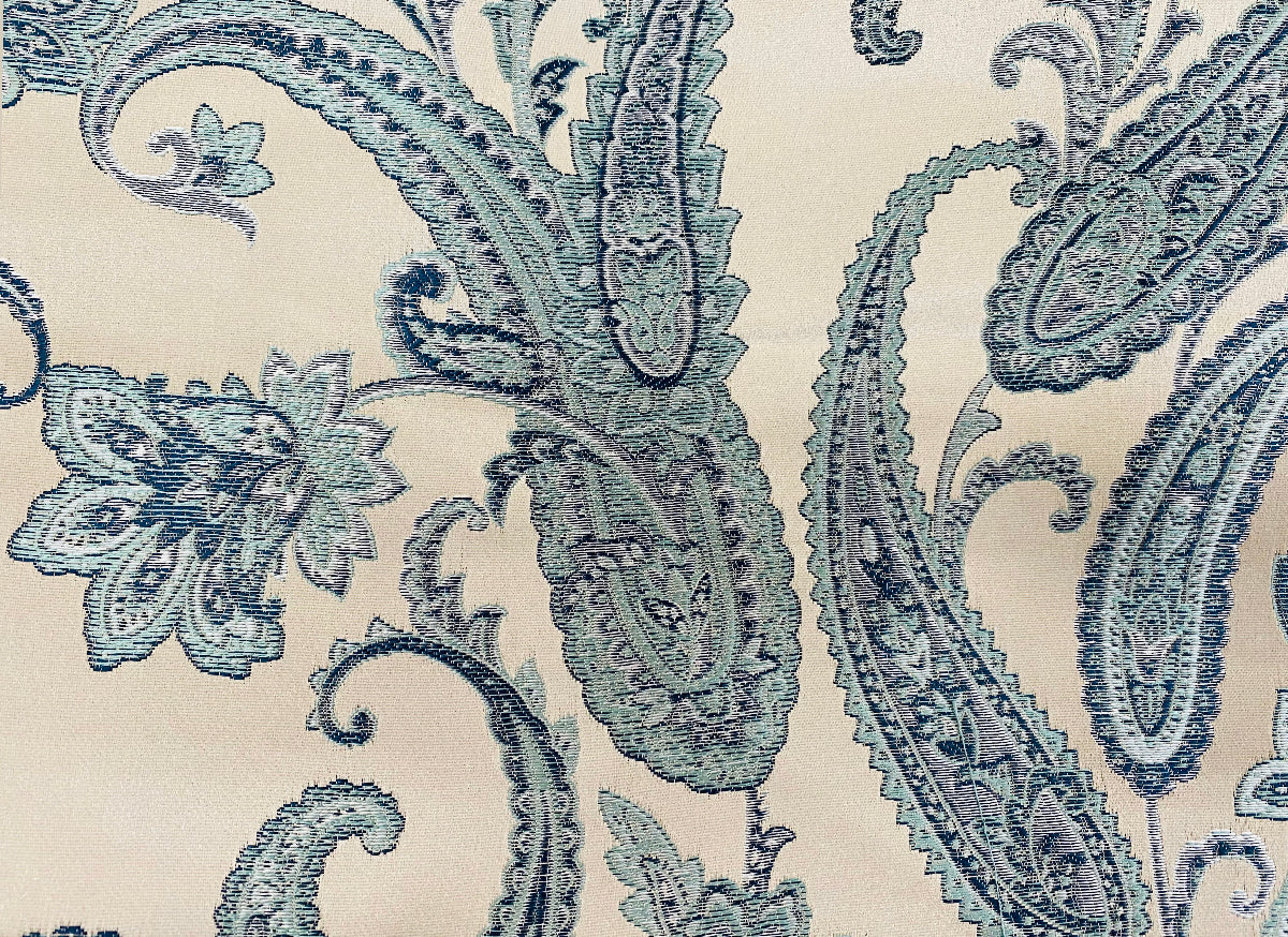 NEW Queen Kat Jacquard Satin Paisley Fabric Made in Italy- Upholstery & Drapery- Blue and Nude Pink - Fancy Styles Fabric Pierre Frey Lee Jofa Brunschwig & Fils
