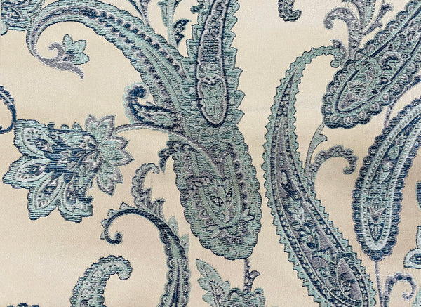 NEW Queen Kat Jacquard Satin Paisley Fabric Made in Italy- Upholstery & Drapery- Blue and Nude Pink - Fancy Styles Fabric Pierre Frey Lee Jofa Brunschwig & Fils