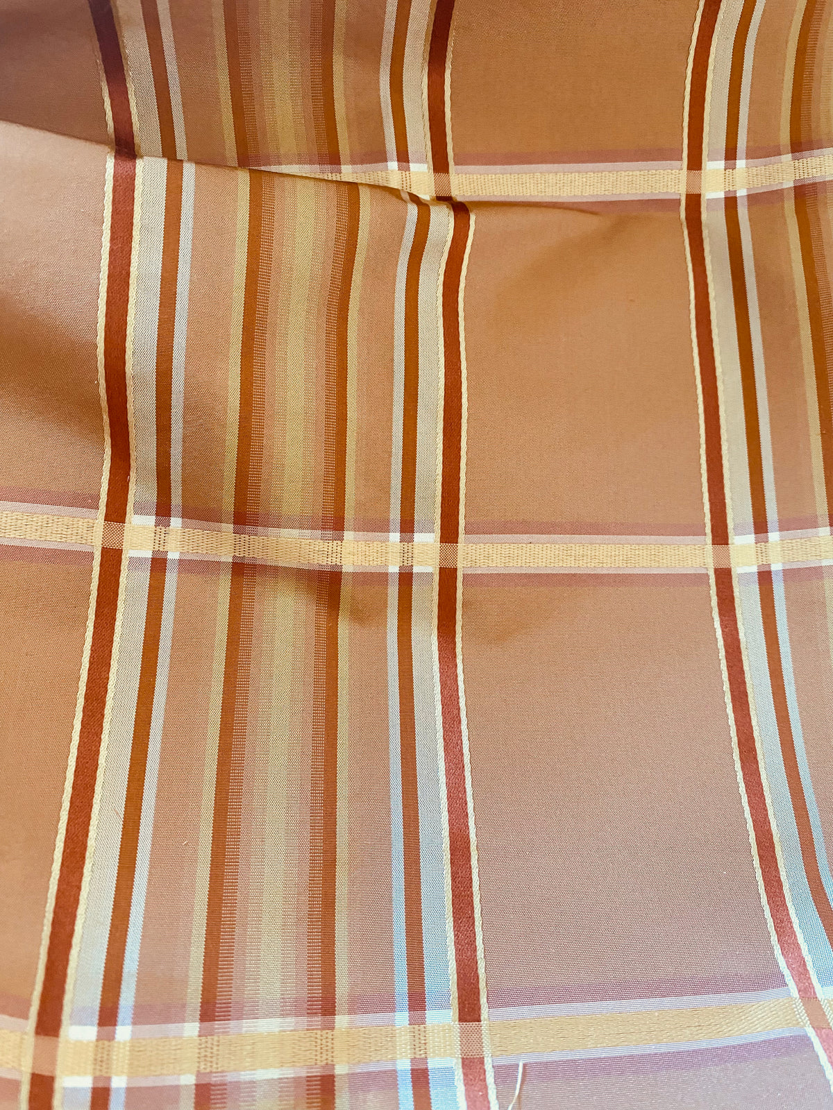NEW Lady Deborah 100% Silk Taffeta Plaid Tartan Ribbon Fabric- Peach SB_1_18 - Fancy Styles Fabric Pierre Frey Lee Jofa Brunschwig & Fils