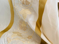 NEW Duchess Jezebel 100% Silk Taffeta Embroidered Scroll Stripe Floral Motif Cream White and Gold - Fancy Styles Fabric Pierre Frey Lee Jofa Brunschwig & Fils