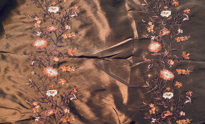 NEW! Duchess Aurora Brown Iridescence Faux Silk Embroidered Fabric - Fancy Styles Fabric Pierre Frey Lee Jofa Brunschwig & Fils