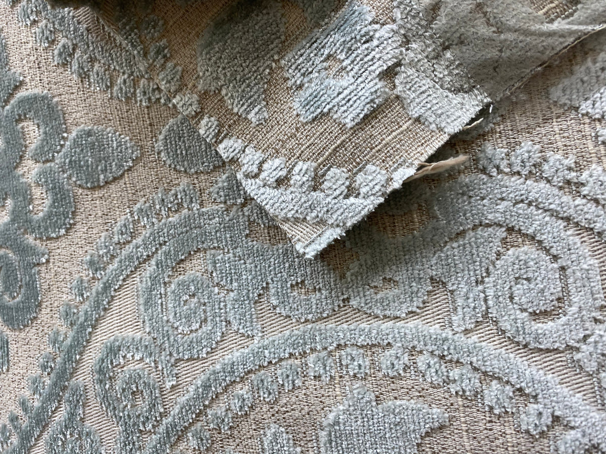 NEW! Sir Sanders Novelty Burnout Medallion Chenille Velvet Fabric - Light Aqua Blue- Upholstery - Fancy Styles Fabric Pierre Frey Lee Jofa Brunschwig & Fils