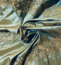 NEW Lady Linda Teal “Faux Silk”Embroidered Fabric in Teal and Gold - Fancy Styles Fabric Pierre Frey Lee Jofa Brunschwig & Fils